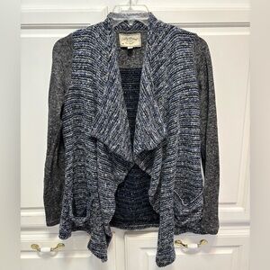 Lucky Brand Wool Blend Waterfall Draped Gray Blue Cardigan Women's Size M